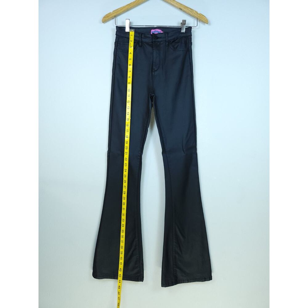 Edikted Medium High-rise Black Coated Faux Leather Flare And Stretchy Pants - Picture 4 of 12